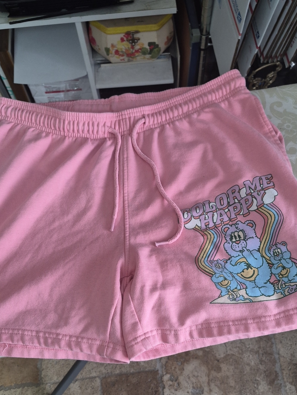 Chemistry Pink 'Color Me Happy' Graphic Drawstring Athletic Shorts